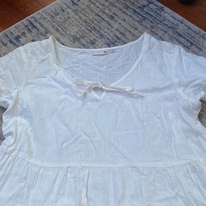 Kohl’s White Flowy Shirt With Ruffles and Bow on Neckline
